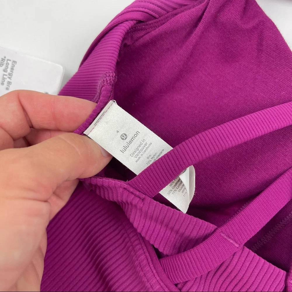 NWT Lululemon Energy Bra Long Line Ribbed Deep Fuschia 4 - Picture 2 of 6
